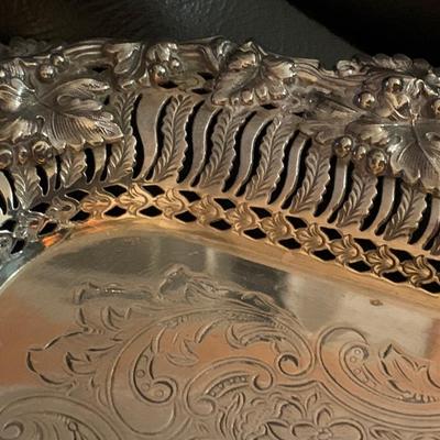 2 Antique Large Ellis Barker Monogrammed Silver On Copper Serving Trays