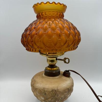 Antique Oil Lamp w/ Amber Glass Shade