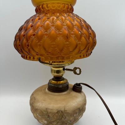 Antique Oil Lamp w/ Amber Glass Shade