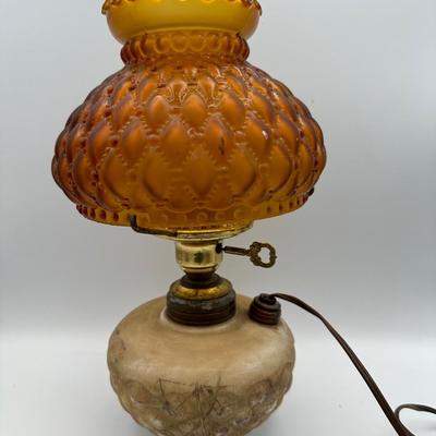 Antique Oil Lamp w/ Amber Glass Shade