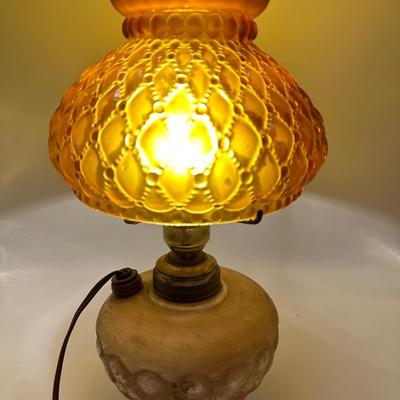 Antique Oil Lamp w/ Amber Glass Shade