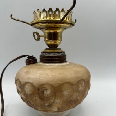 Antique Oil Lamp w/ Amber Glass Shade