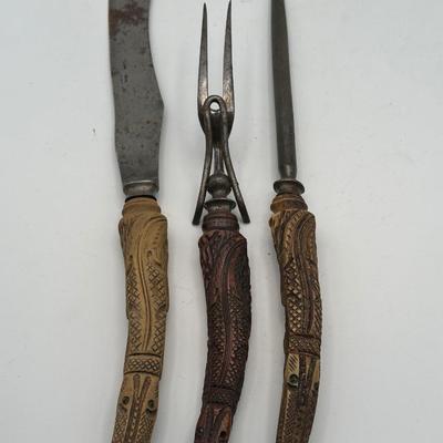 Antique Wostenholm Carving Set w/ Antler/Horn Handles