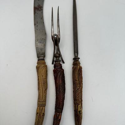 Antique Wostenholm Carving Set w/ Antler/Horn Handles