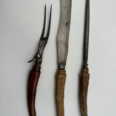 Antique Wostenholm Carving Set w/ Antler/Horn Handles