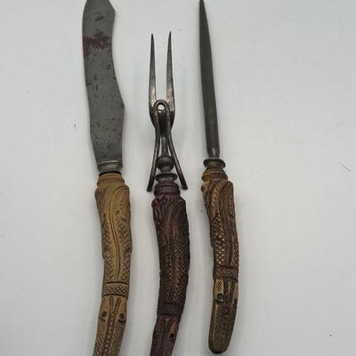 Antique Wostenholm Carving Set w/ Antler/Horn Handles