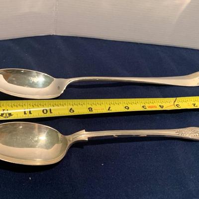 2 Large Silver Plate Sheffield Serving Spoons
