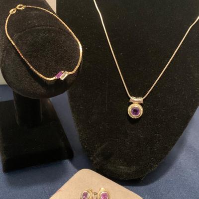 Amethyst Necklace Bracelet Earrings Lot