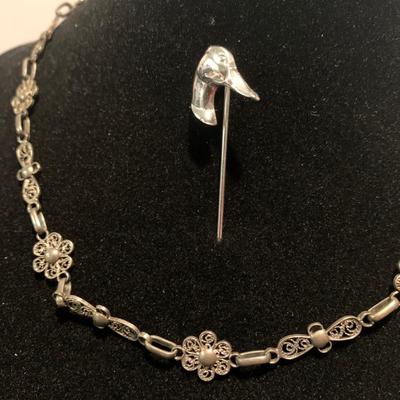 Sterling Necklace & Sterling Duck Stick Pin