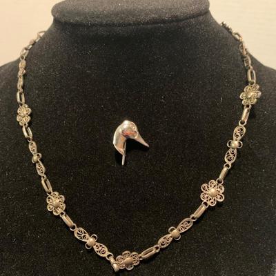 Sterling Necklace & Sterling Duck Stick Pin