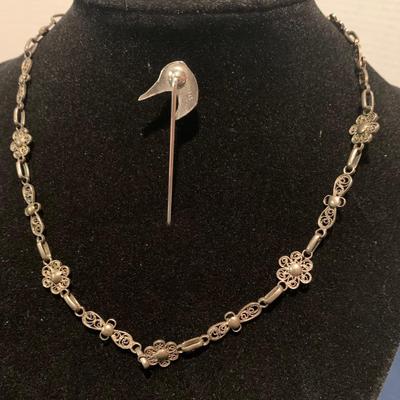 Sterling Necklace & Sterling Duck Stick Pin