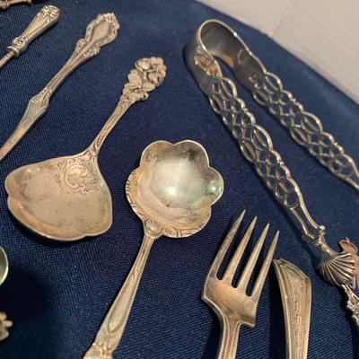 Sterling Silver Flatware Miniatures Lot Salt Spoons Tongs Childrenâ€™s Flatware