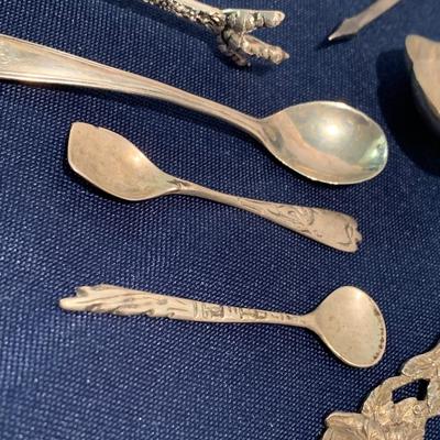 Sterling Silver Flatware Miniatures Lot Salt Spoons Tongs Childrenâ€™s Flatware