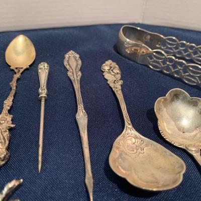 Sterling Silver Flatware Miniatures Lot Salt Spoons Tongs Childrenâ€™s Flatware