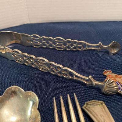 Sterling Silver Flatware Miniatures Lot Salt Spoons Tongs Childrenâ€™s Flatware