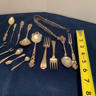 Sterling Silver Flatware Miniatures Lot Salt Spoons Tongs Childrenâ€™s Flatware