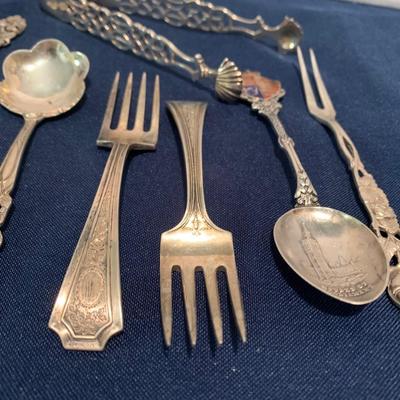 Sterling Silver Flatware Miniatures Lot Salt Spoons Tongs Childrenâ€™s Flatware