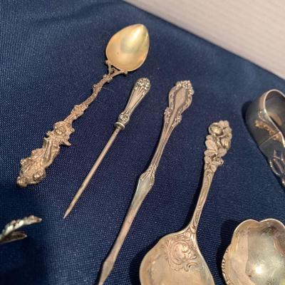 Sterling Silver Flatware Miniatures Lot Salt Spoons Tongs Childrenâ€™s Flatware