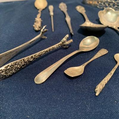 Sterling Silver Flatware Miniatures Lot Salt Spoons Tongs Childrenâ€™s Flatware