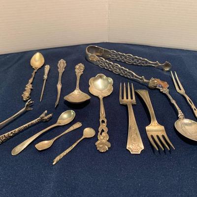 Sterling Silver Flatware Miniatures Lot Salt Spoons Tongs Childrenâ€™s Flatware