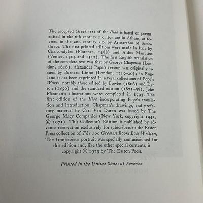 118 "The Iliad of Homer" by HOMER. 1979; The Easton Press "Collector's Edition"
