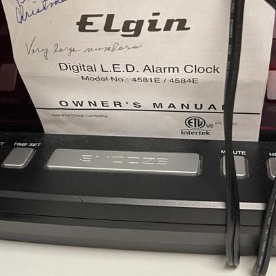 Vintage Elgin Large Red Digital Display Alarm Clock Model 4581/4584
