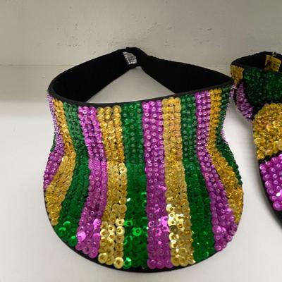Two Sequined Mardi Gras Vests and Hats