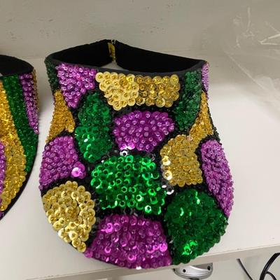 Two Sequined Mardi Gras Vests and Hats