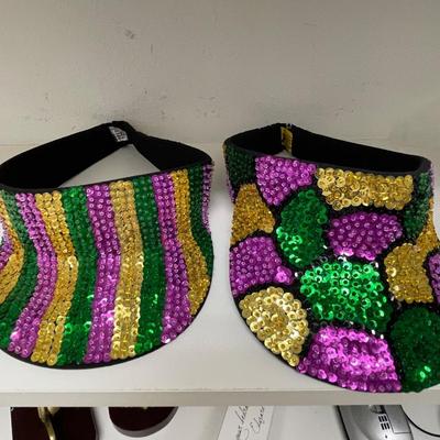 Two Sequined Mardi Gras Vests and Hats