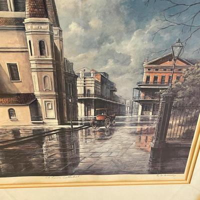 Signed Hussey Lithograph "St. Louis Cathedral"