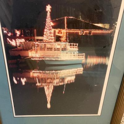 Nice Boat Reflection Picture in Gold Frame