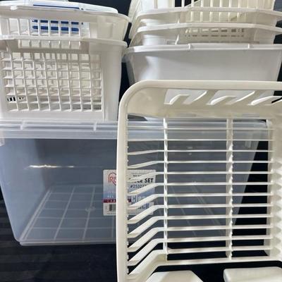 Lot 745 plastic storage container and baskets