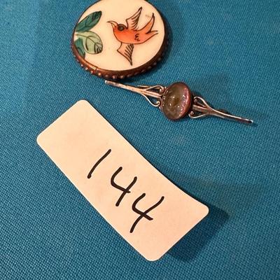 Vintage Sterling Brooch- China Pendant
