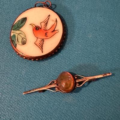 Vintage Sterling Brooch- China Pendant
