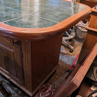 Dinaire Tile & Oak Top Bar/Game/Island w/ 4 Stools, 2 Captains Chairs