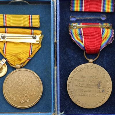 Collection of Boxed WWII Medals, Ribbons & Pins