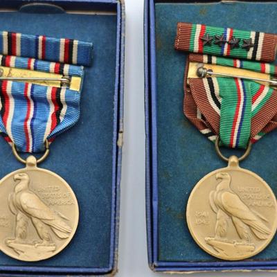 Collection of Boxed WWII Medals, Ribbons & Pins