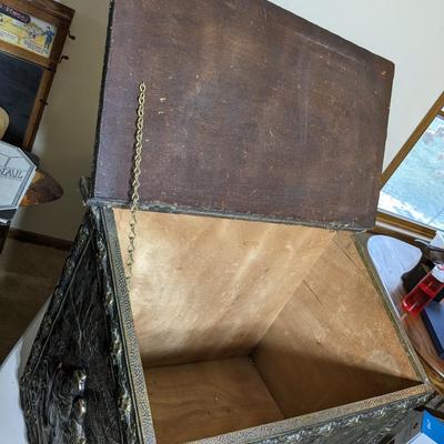 Vintage Embossed Brass Coal Box