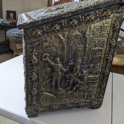 Vintage Embossed Brass Coal Box