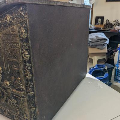 Vintage Embossed Brass Coal Box
