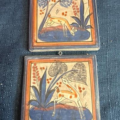 Lot 802 vintage wood and tile tray