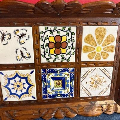 Lot 802 vintage wood and tile tray