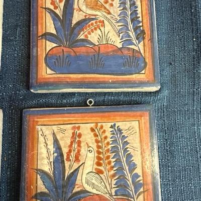 Lot 802 vintage wood and tile tray