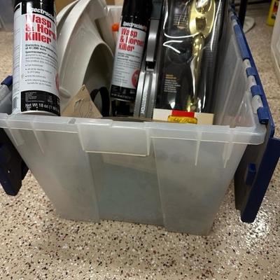 Lot 784 plastic tote with miscellaneous items