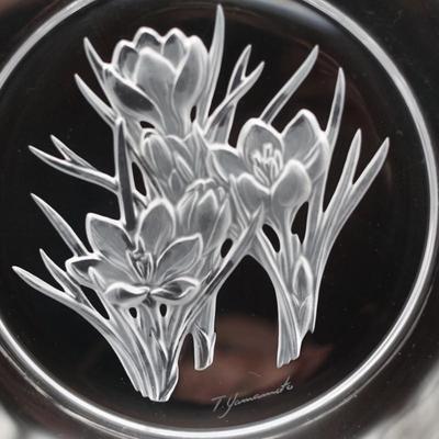Mikasa Crystal Engraved Signed T. Yamamoto Serving Bowl