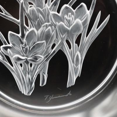 Mikasa Crystal Engraved Signed T. Yamamoto Serving Bowl