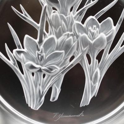 Mikasa Crystal Engraved Signed T. Yamamoto Serving Bowl