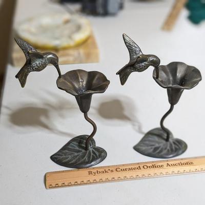 2, 1980 Brass Hummingbird and Flower Sculpture/Candleholder