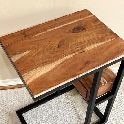 Solid Wood C-Shaped Sofa End Table