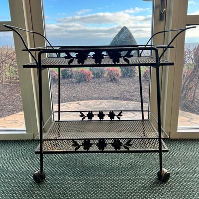 Vintage Wrought Iron Bar Cart with Removable Tray